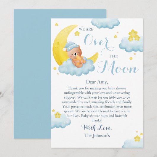 Over the Moon Beer Boy Baby shower Bedankkaart (Voorkant / Achterkant)