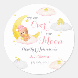 Over The Moon Beer Meisje Baby shower Ronde Sticker