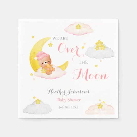 Over The Moon Beer Meisje Baby shower Servet (Voorkant)