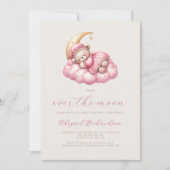 Over the Moon Beer Pink Girl QR Code Baby shower Kaart (Voorkant)