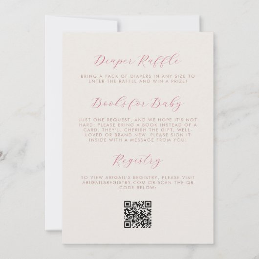 Over the Moon Beer Pink Girl QR Code Baby shower Kaart (Achterkant)