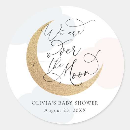 Over the Moon Blauw en Roze Baby shower Ronde Sticker (Voorkant)