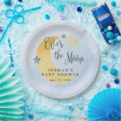 Over the Moon, blauw gepersonaliseerd Baby shower Papieren Bordje (Feest)