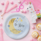 Over the Moon, blauw gepersonaliseerd Baby shower Papieren Bordje (Feest)