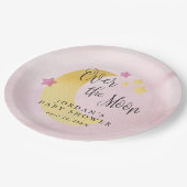 Over the Moon, blauw gepersonaliseerd Baby shower Papieren Bordje (Gekanteld)