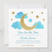 Over the Moon Blauw Goud Baby shower Uitnodigen Kaart (Voorkant)