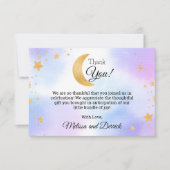 Over the Moon Blauw Roze Baby shower Dank je wel k Bedankkaart (Voorkant)