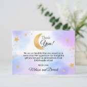 Over the Moon Blauw Roze Baby shower Dank je wel k Bedankkaart (Staand voorkant)