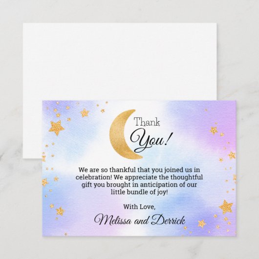 Over the Moon Blauw Roze Baby shower Dank je wel k Bedankkaart (Voorkant / Achterkant)