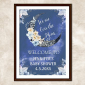 Over the Moon Bloemblauw baby shower welkomstbord Poster