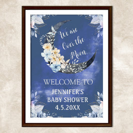 Over the Moon Bloemblauw baby shower welkomstbord Poster