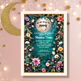 Over the Moon Bloemen Nacht Roze Bloemen Wijnmeisj Kaart