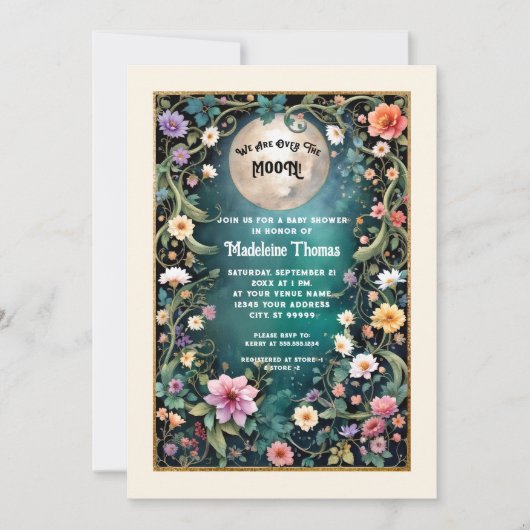 Over the Moon Bloemen Nacht Roze Bloemen Wijnmeisj Kaart (Voorkant)