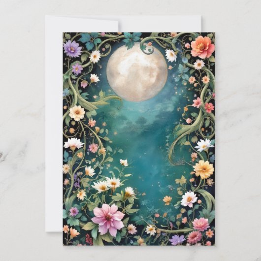 Over the Moon Bloemen Nacht Roze Bloemen Wijnmeisj Kaart (Achterkant)