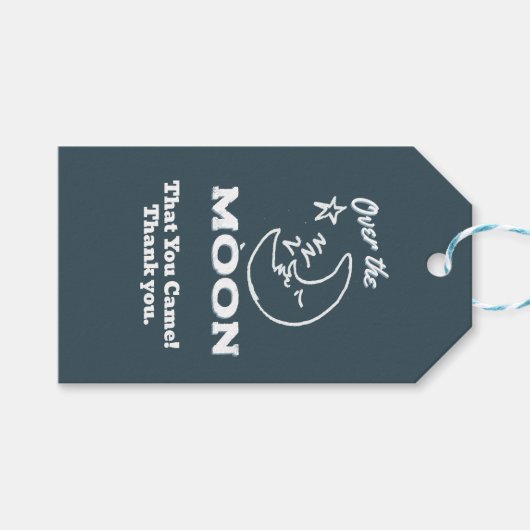 Over. the Moon Blue Baby shower Custom Cadeaulabel (Voorkant (Horizontaal))