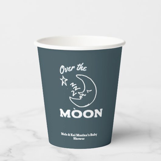 Over. the Moon Blue Baby shower Custom Papieren Bekers (Voorkant)