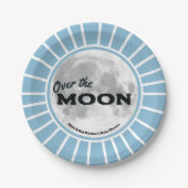 Over. the Moon Blue Baby shower Custom Papieren Bordje (Voorkant)
