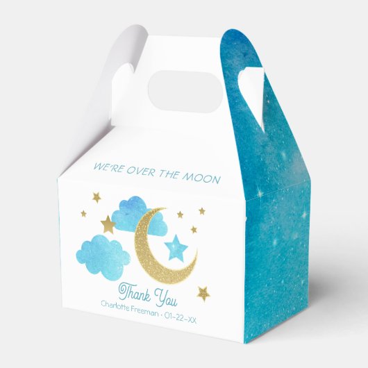 Over the Moon Blue Baby shower Favoriete Box Bedankdoosjes (Voorkant Zijde)