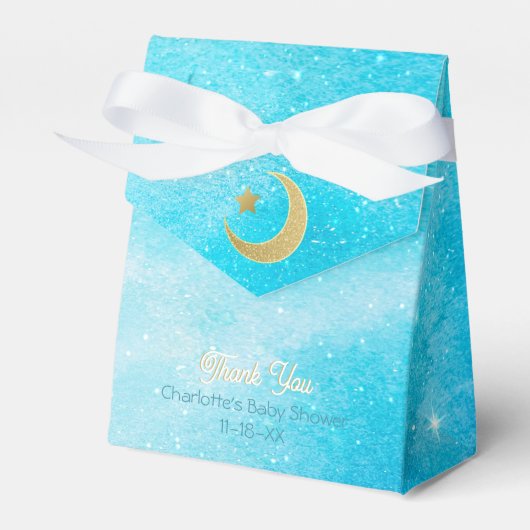 Over the Moon Blue Baby shower Favoriete Box Bedankdoosjes (Voorkant Zijde)