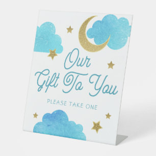 Over the Moon Blue Baby shower Favorieteken Reclamebord Met Voetstuk