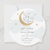 Over the Moon Blue Baby shower Invitation Kaart (Voorkant)