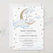 Over the Moon Blue Baby shower Invitation Kaart (Voorkant)