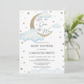 Over the Moon Blue Baby shower Invitation Kaart (Staand voorkant)