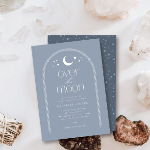 Over the Moon Blue Boho Baby shower Invitation Kaart