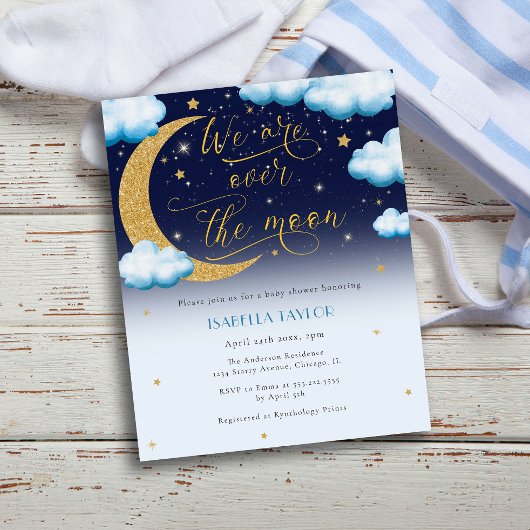 Over the Moon Blue Boy Baby shower