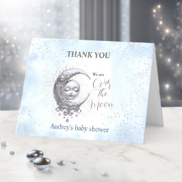 Over the Moon Blue Boy Baby shower bedankje Bedankkaart