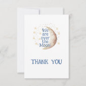 Over the Moon Blue Boy Baby shower Dank je kaart (Voorkant)