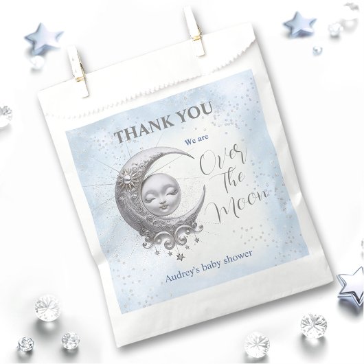 Over the Moon Blue Boy Baby shower Favor Bag Bedankzakje
