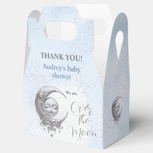 Over The Moon Blue Boy Baby shower Favor Box Bedankdoosjes (Geopend)