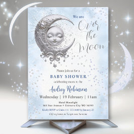 Over The Moon Blue Boy Baby Shower  Kaart