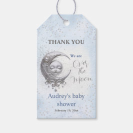 Over The Moon Blue Boy Baby shower Label Cadeaulabel