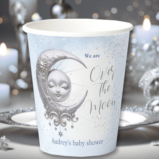 Over The Moon Blue Boy Baby shower papieren bekers