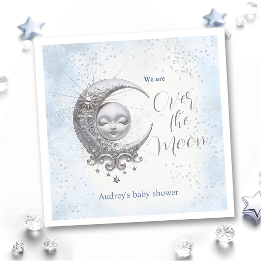 Over the Moon Blue Boy Baby shower servetten