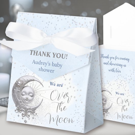 Over The Moon Blue Boy Baby shower Tent Favor Box Bedankdoosjes
