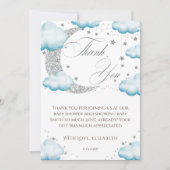 Over the Moon Blue Boy Baby shower Welkom Bedankkaart (Voorkant)