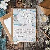 Over the Moon Blue Boy Baby shower Welkom Bedankkaart