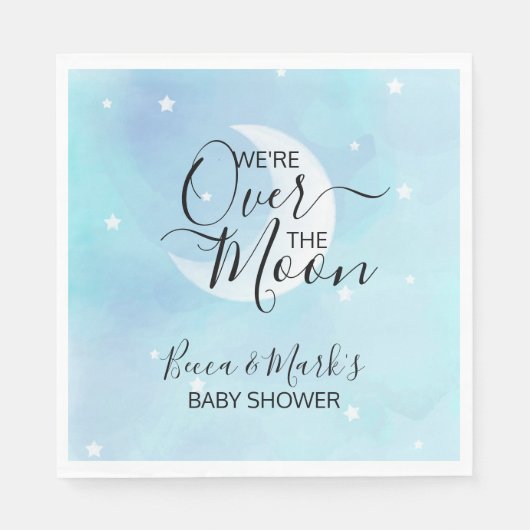 Over the Moon Blue Dank u Baby shower servetten (Voorkant)