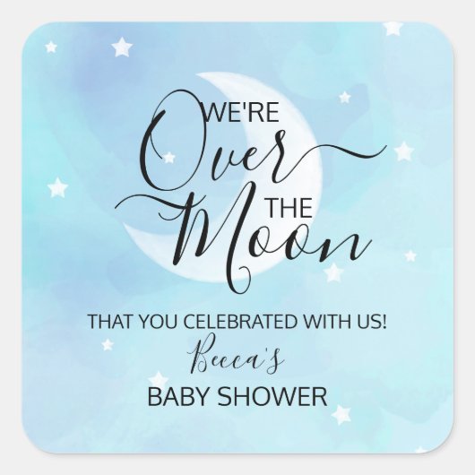 Over the Moon Blue Dank u Baby shower Vierkante Sticker (Voorkant)