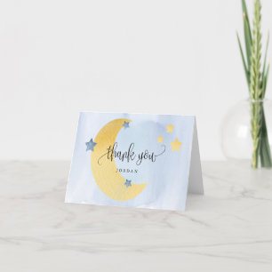 Over the Moon Blue Gepersonaliseerd Baby shower Bedankkaart
