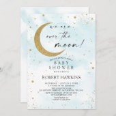Over the Moon Blue Gold Boy Baby shower Kaart (Voorkant / Achterkant)
