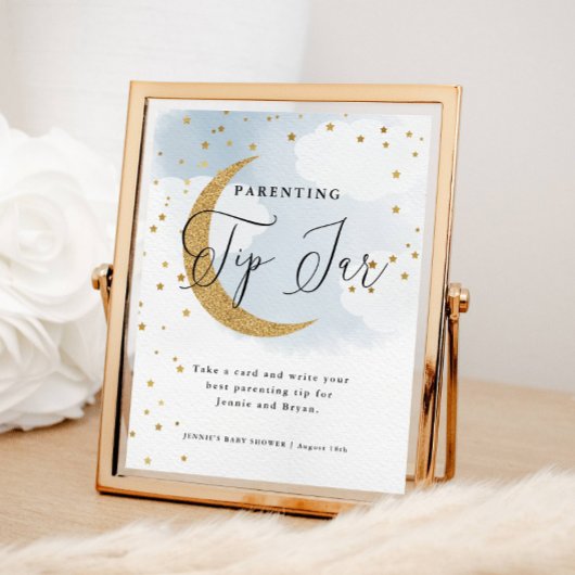 Over the Moon Blue Ouderschap Tips Baby shower spe Poster