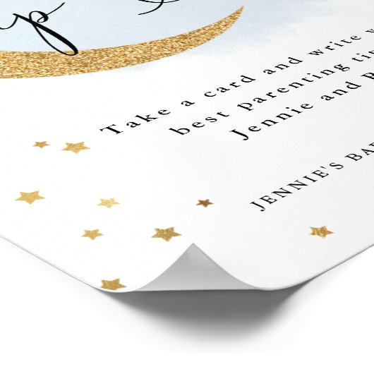 Over the Moon Blue Ouderschap Tips Baby shower spe Poster (Hoek)