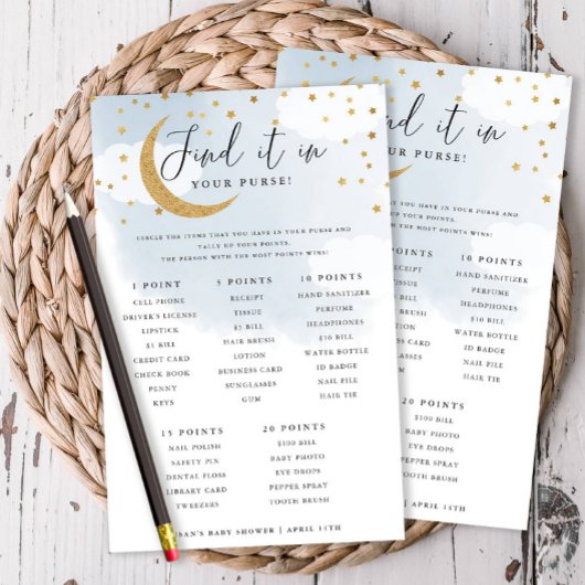 Over the Moon Blue Purse Scavenger Hunt Game Kaart