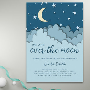Over the Moon Blue Stars Boy Baby shower Kaart
