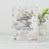 Over the Moon Blue Whale Boho Boy Baby shower Kaart (Staand voorkant)