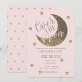 Over the Moon Blush Pink Baby shower Invitation Kaart (Voorkant / Achterkant)